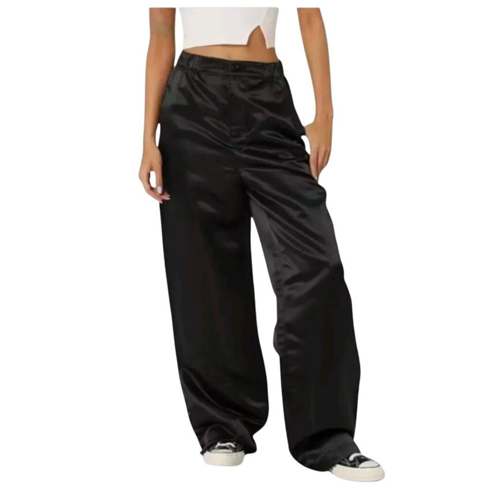 NWT Womens Sateen High Rise Hollywood Pants Wide Leg Streetwear, Large